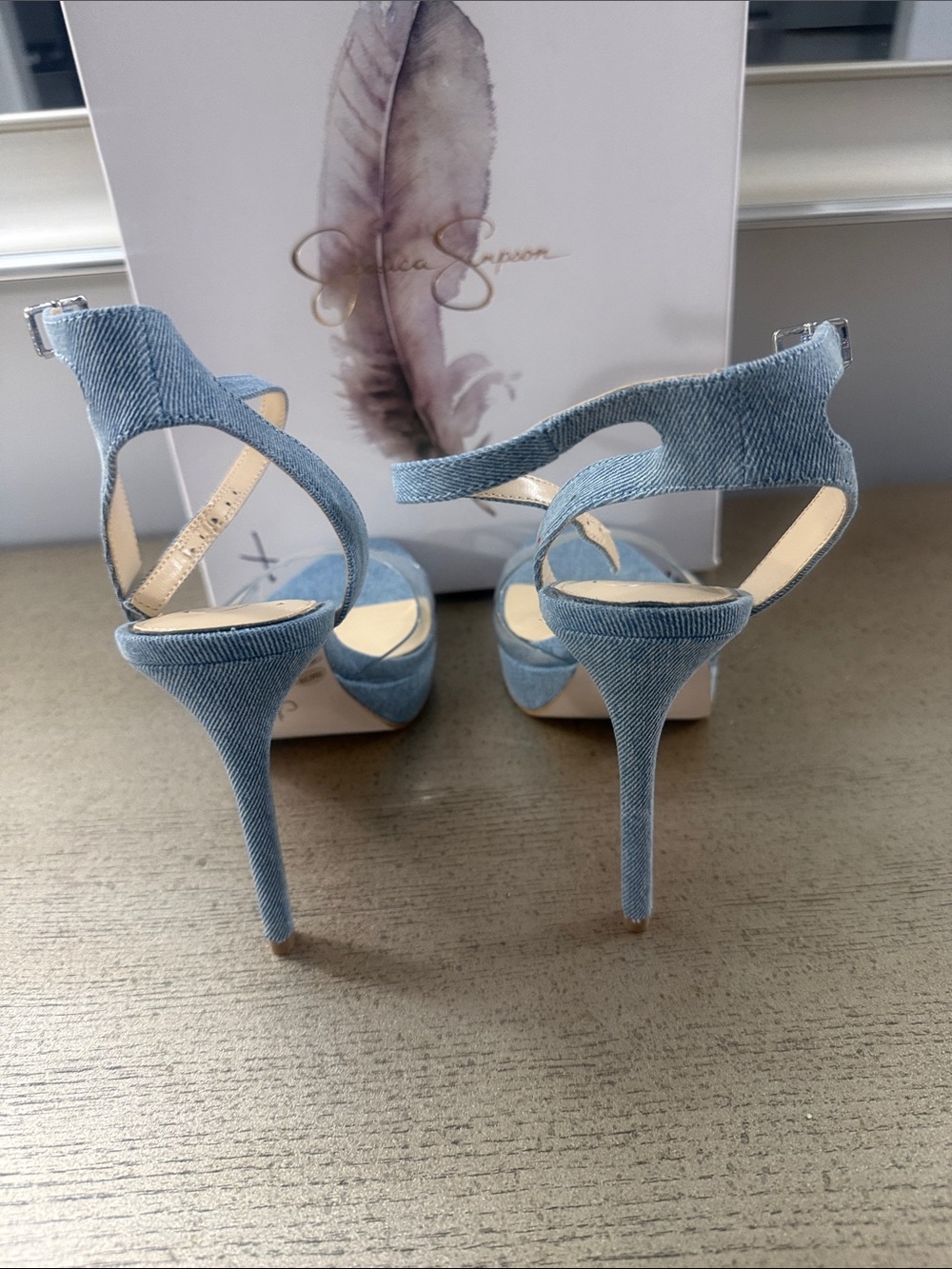 Jessica Simpson Light Blue Denim Clear Strap Ankle-Heel Sandals - Picture 5 of 6